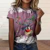 Women's Short Sleeve Tops & T-shirt 3d Christmas Deer Printed Round Neck T-shirts & Blouse Casual Fashion Loose Women's Top Tees