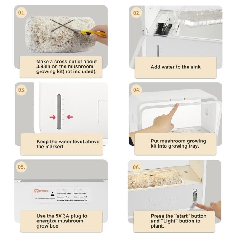 Коробка для выращивания грибов Не требует почвы Компактный дизайн Экологическая коробка для грибов с дисплеем температуры Светодиодная подсветка
