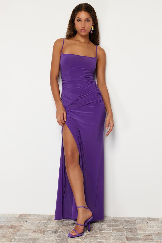 Women's Fashion New Evening Dress & Graduation Dress Black Knitted Long Evening Dress