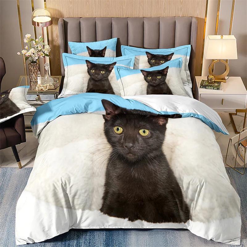 Cute Kitten Bed Cover Full Set For Girls, Single Bedding Set, Microfiber Quilt Cover With Pillowcases, Cute Little Kitten, 135x2