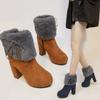 Retro Women's Keep Warm Winter Square Heels Zipper Comfortable Short Booties Round Toe Shoes Suede Boots Women