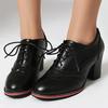 Women's Block Heels Loafers Shoes Dress Pumps Lace-up Black White Brown Short Heeled Party Office Shoes Comfortable Large Size