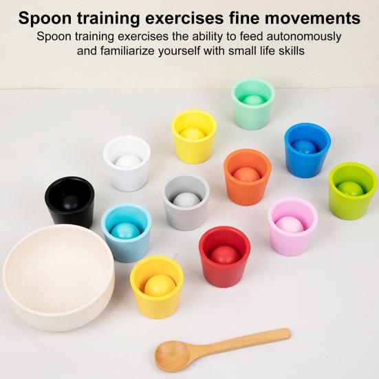 1 набор деревянных стаканчиков для сортировки по цвету, мелкая моторика, 12 цветов, игра на сопоставление мячей, для мальчиков и девочек, развивающая игрушка для сортировки мячей в виде радуги