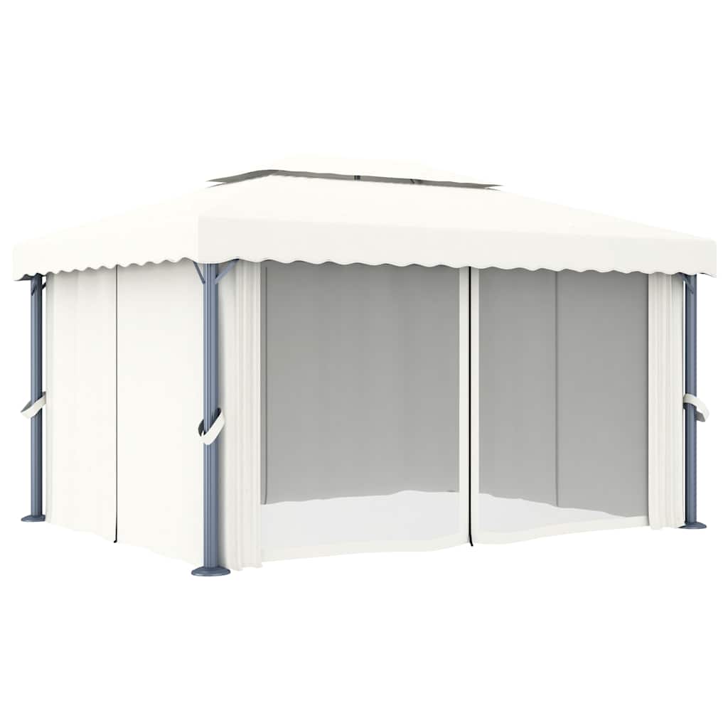 Gazebo with Curtains & LED String Lights 4x3 m Cream White