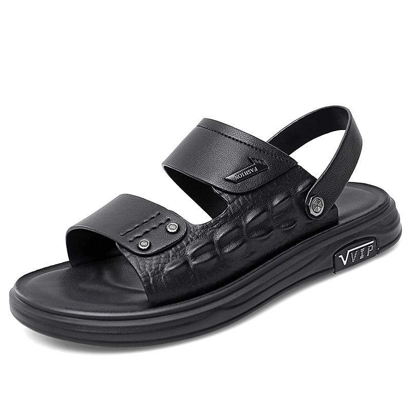 Мужские летние модные сандалии из крокодиловой кожи, тапочки для взрослых, комфортная пляжная обувь с толстой подошвой, нескользящие сандалии из кожи с открытым носком