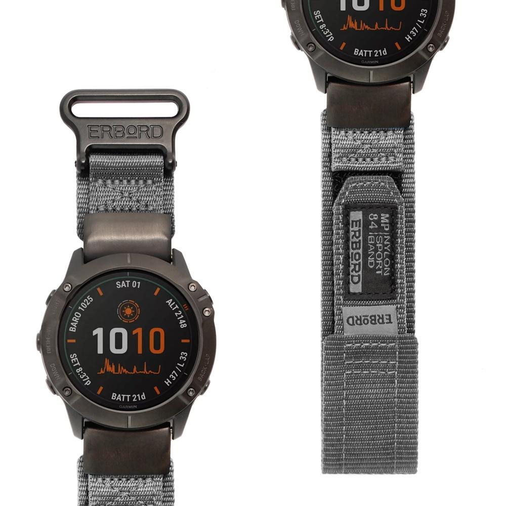 ERBORD MP84 Quickfit Nylon Strap for Garmin Fenix 5/6/6 PRO/7 Forerunner 965/955/945, Gray, Size /