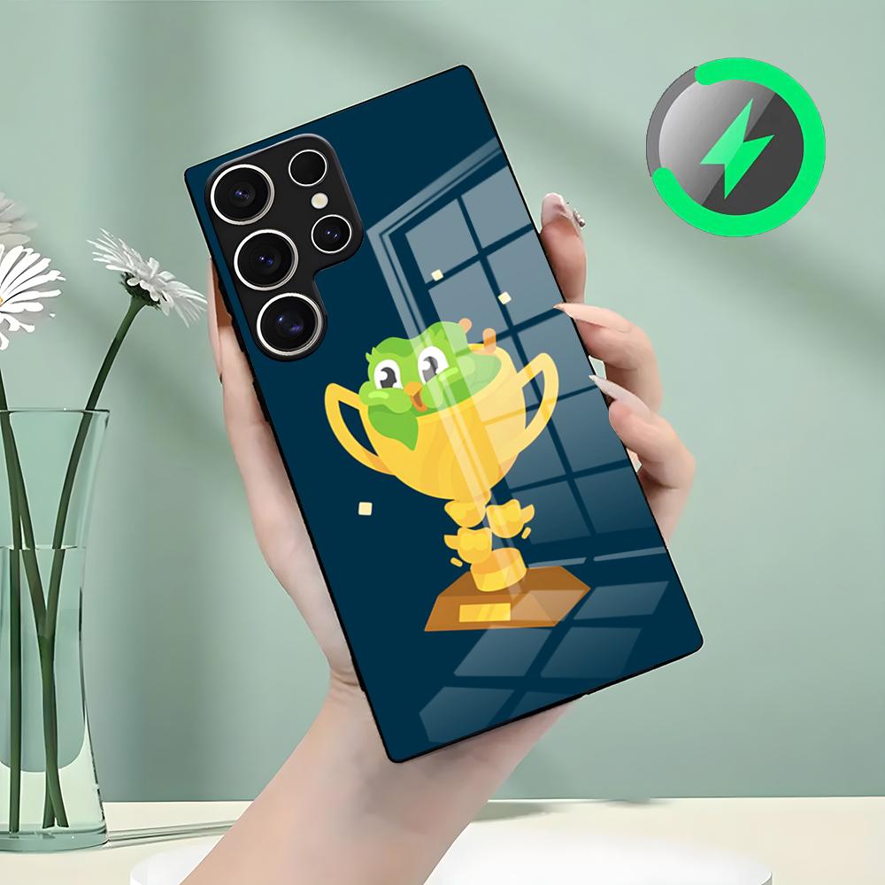 Чехол для телефона совой Duolingo для Samsung S26 S25 S24 S23 S22 S21 S20 Edge Ultra Plus FE для Magsafe Стеклянный чехол