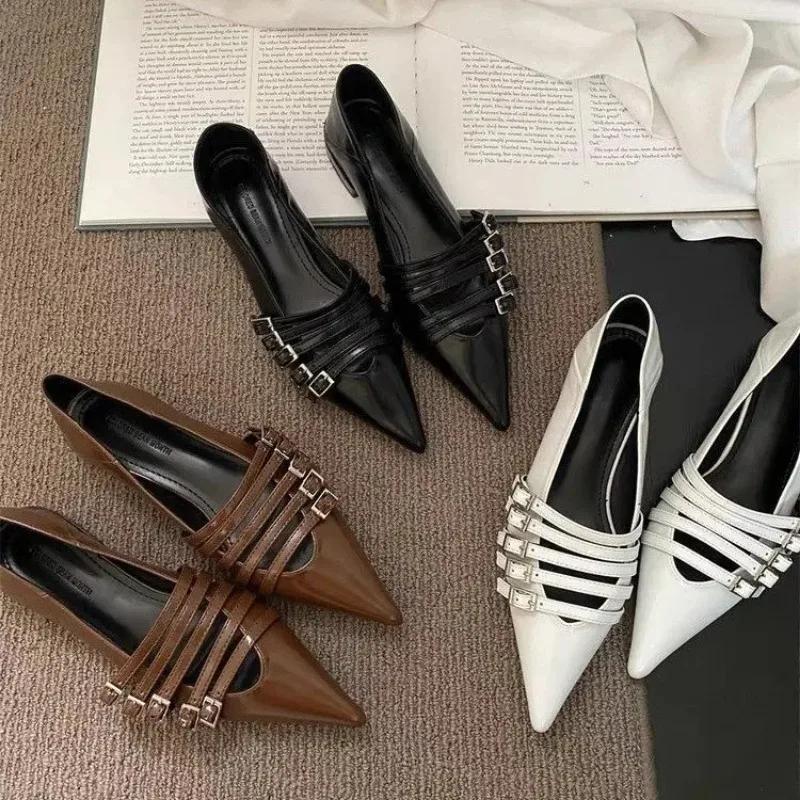 2024 New 2024 Spring Women Mary Jane Shoes 2024 Thin Band Shallow Pointed Toe Ladies Elegant Low Heel Shoes Woman Slip On Pumps
