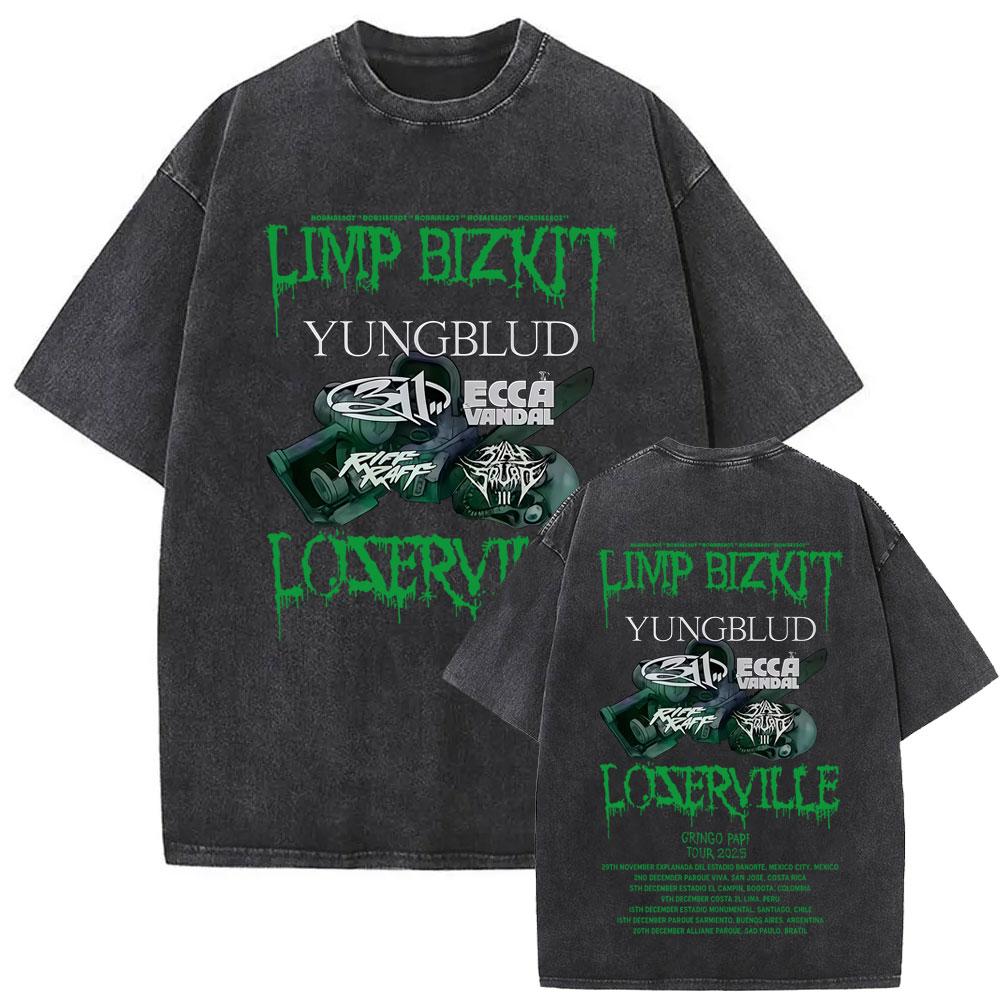 Washed Vintage Rock Band Limp Bizkit Album Graphic Tshirt Men Women Casual Oversized Short Sleeve T Shirt Man Streetwear
