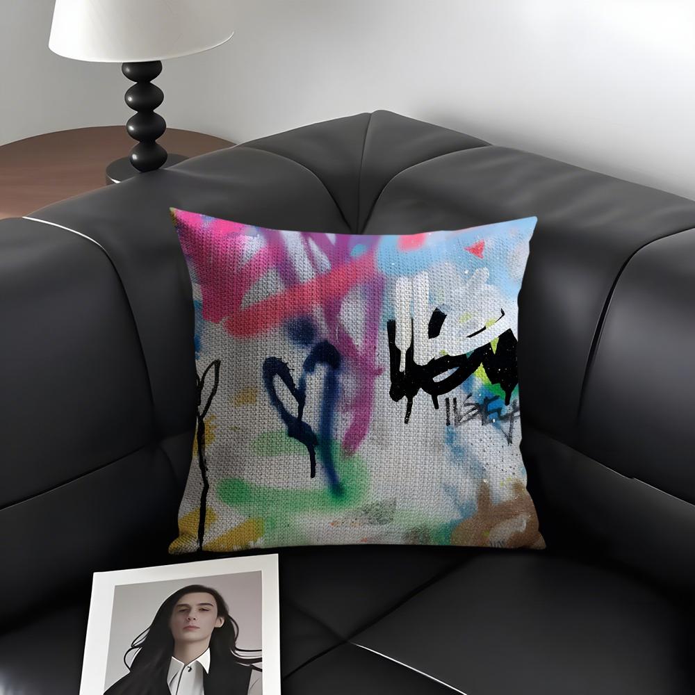 Colorful Graffiti Fashion Cushion Cover Natural Linen Organic Fabric DoubleSided Printing Sofa Home Decor Gift Pillow Case