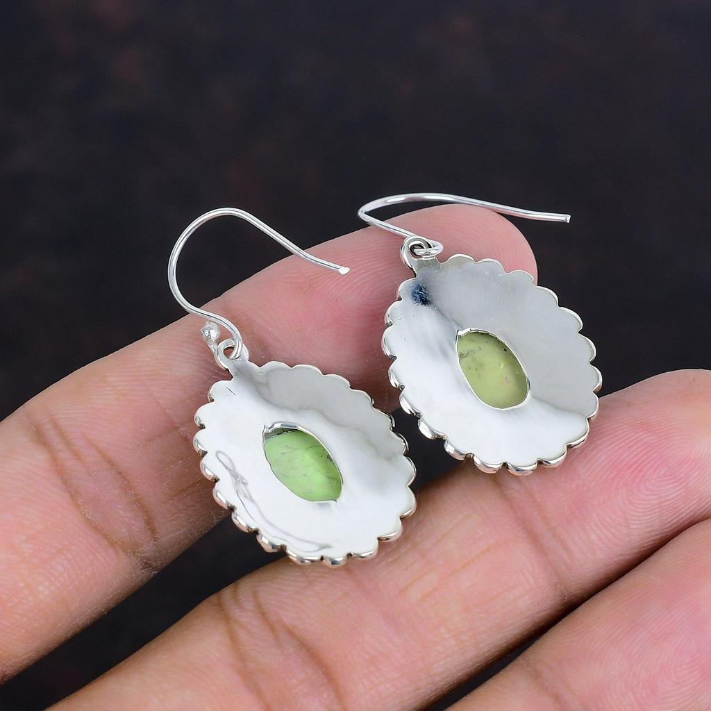 Серьги из лимонного хризопраза, винтажные серьги с драгоценными камнями, уникальные ювелирные изделия, серьги из стерлингового серебра 925 пробы, серьги ручной работы, серебряные ювелирные изделия, подарок для жены