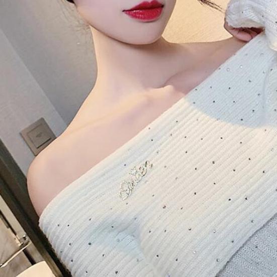 Женская брошь в форме буквы, роскошная из нержавеющей стали со стразами, булавка для платья для банкета