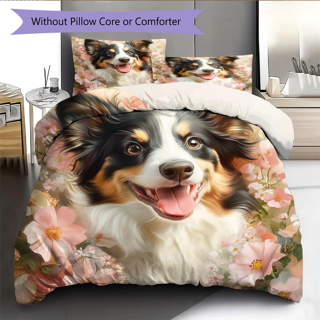 Border Collie Pattern Bedding Home Decoration Birthday Gift (1 * duvet cover + 2 * pillowcase, without core)