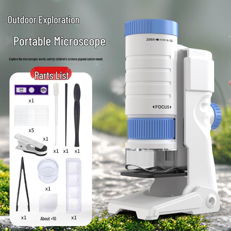 Портативный детский микроскоп, научный набор: Развивающая игрушка для учеников начальной школы, идеальный подарок для мальчиков и девочек