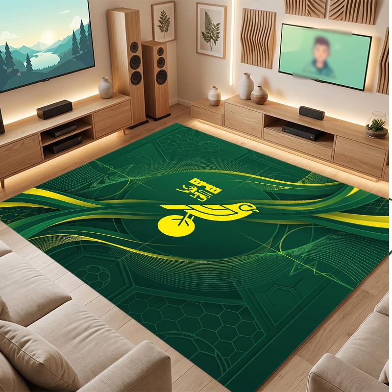 Norwich City Football Print Crystal Velvet Rug, Comfortable Water Absorbent Non Slip Indoor Floor Carpet