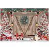 Christmas Party Backdrop Wooden Door Christmas Tree Snowflake Snow Scene Kids Portrait Photography Background Photo Studio Props