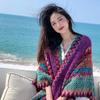 Casual Women Long Shawl National Wind Cloak Shawl Knitted Mohair Fringed Scarf Jacket Shawl