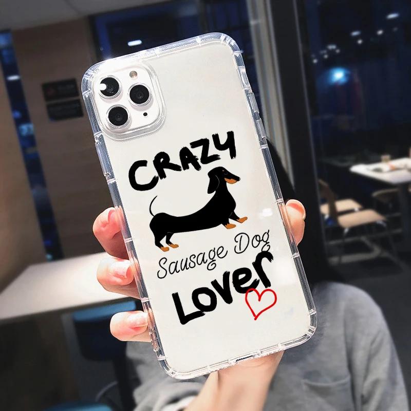 Милый Мультяшный Такса Чехол для Телефона iPhone 17 16 15 14 13 12 11 Pro Max Mini SE 7 Plus Животное Прозрачный Мягкий Чехол Fundas