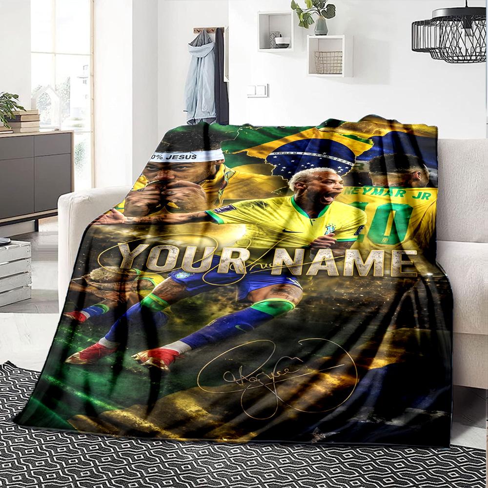 Neymar Energy Poster Customize Your Name Blanket Multi-purpose Customizable Blanket Soft & Cozy Versatile for Livingroom Home Decor Living Room Picnic