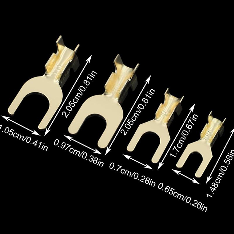 100Pcs U-Shaped Brass Cable Lugs - 3.2/4.2/5.2/6.2MM Grounding Fork Terminals & Bare Butt Connectors