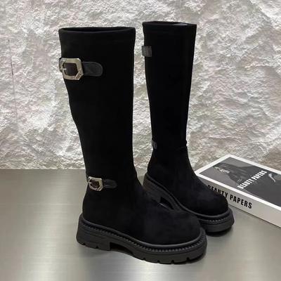 Высокие сапоги для женщин на плоской подошве из замши зимние дизайнерские сапоги до колена 2025 новые брендовые сапоги готические женские челси