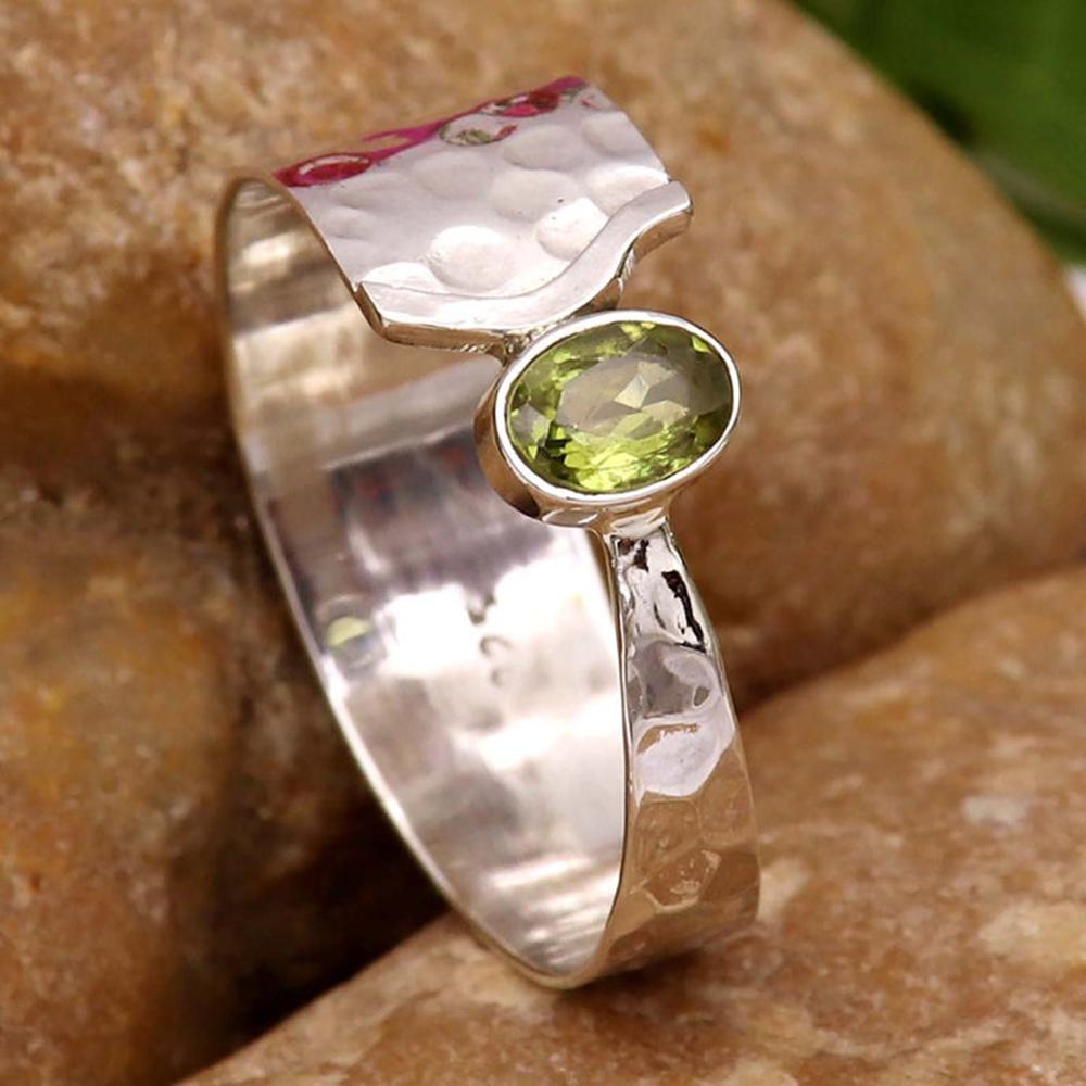Кольцо-спиннер с перидотом, кольцо для медитации, кольцо из стерлингового серебра 925 пробы, кольцо с драгоценным камнем, кольцо для непоседы, кольцо для беспокойства, кованые украшения, новогодний подарок