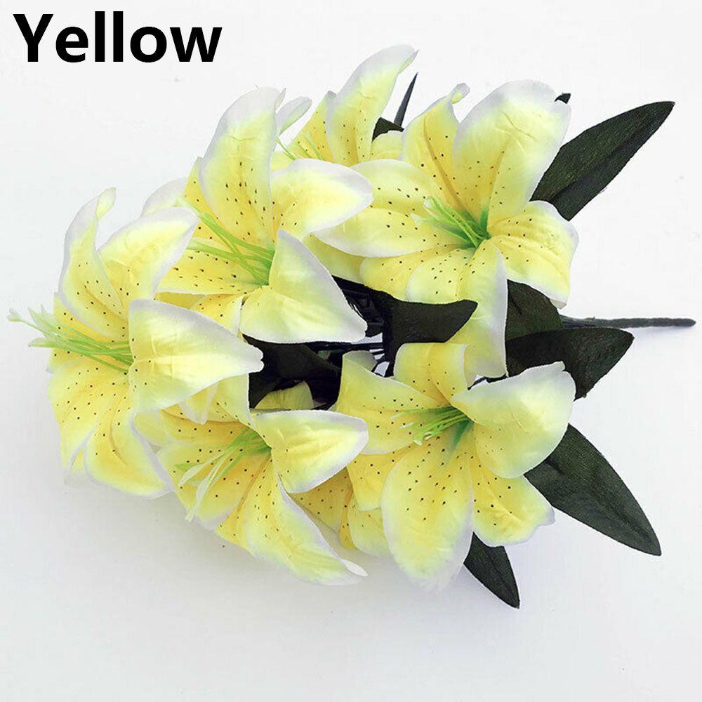 10 Голов Горячие Домашние Аксессуары Красочные Искусственные Цветы Свадебный Декор Лилии Букет Поддельные Лилии