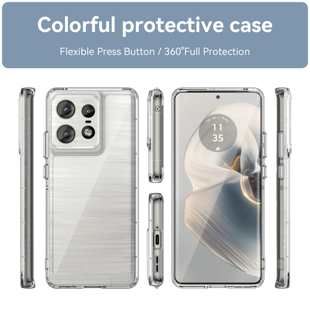 For Motorola Edge 50 Pro 5G Clear Phone Case WANLONFENG MF2 Series TPU Acrylic Cover with 2Pcs Tempered Glass