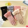Warm Gloves Female Fingers Velvet Padded Cashmere Like Students' Hands Anti Freezing Cold Proof and Windproof Driving and Cycling.