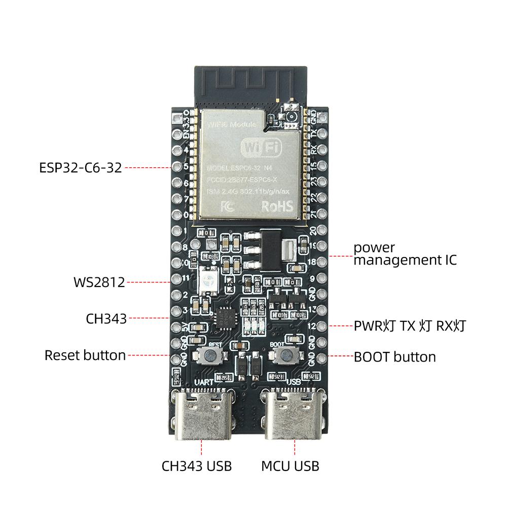 ESPC6-32-N4 2,4 ГГц WiFi Bluetooth Плата разработки Основная плата Драйвер CH343 Двойной порт Type-C Для разработки умного интернета