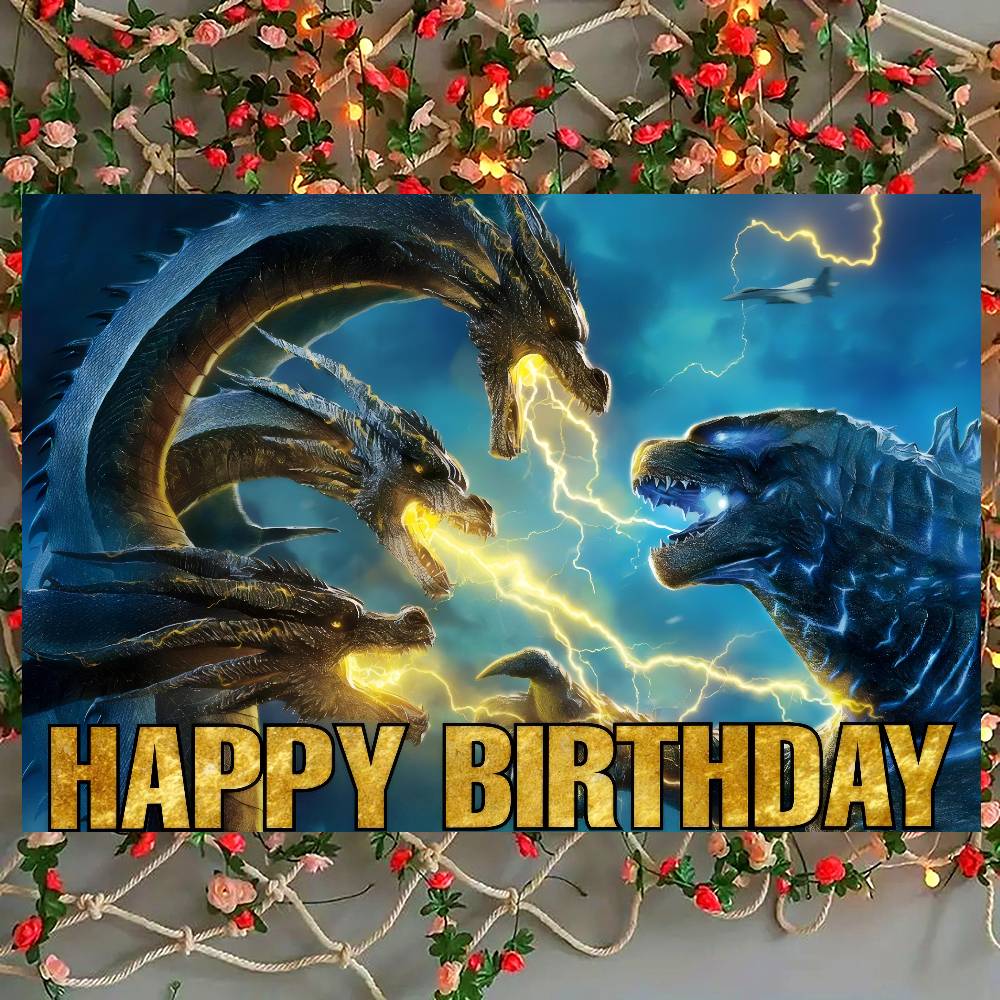 COOL G-Godzillas Anime Photography Backdrop Kids Birthday Party Photo Background Baby Banner Cartoon