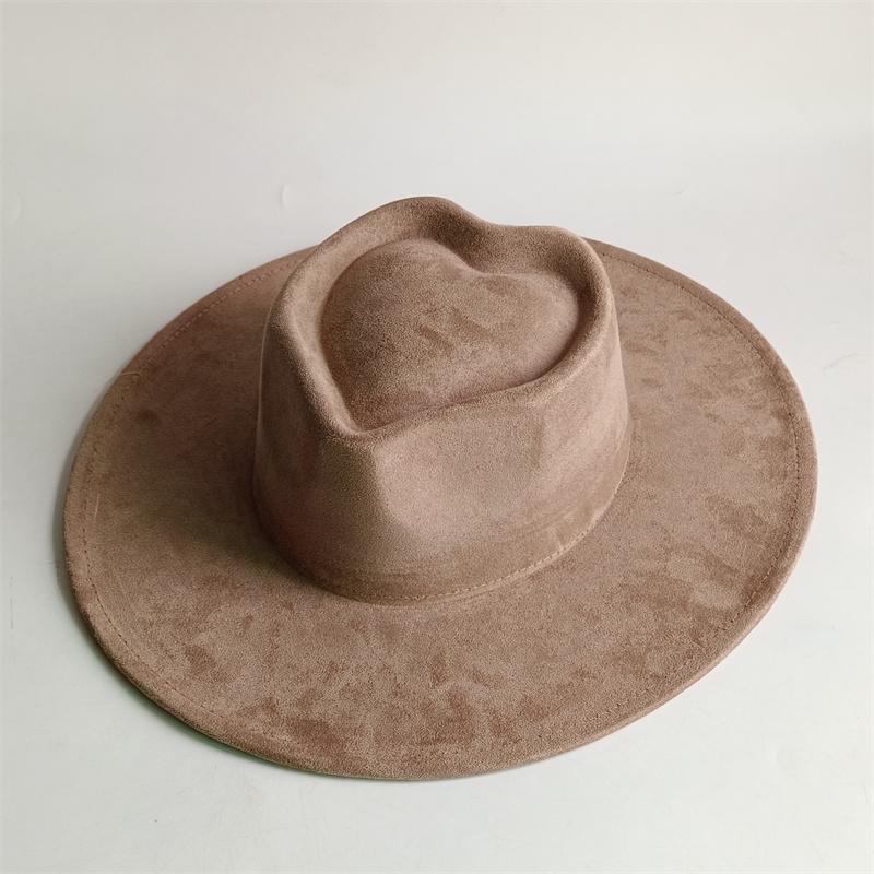 Vegan Suede Fedora Rancher Hats Blank Hats For Burning Multicolor Teardrop Shaped Top 9.5Cm Brim Unisex Jazz Hat Church Hat