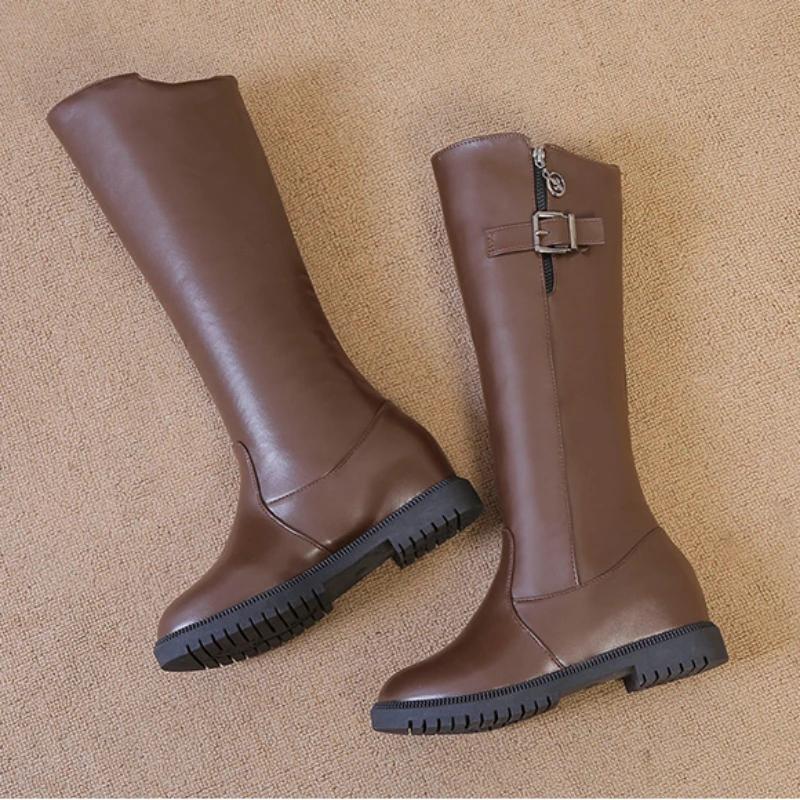 Модные женские сапоги цвета хаки 2024 года, новые теплые туфли с круглым носком и низким каблуком, осенне-зимние черные модные женские сапоги-рыцари на молнии