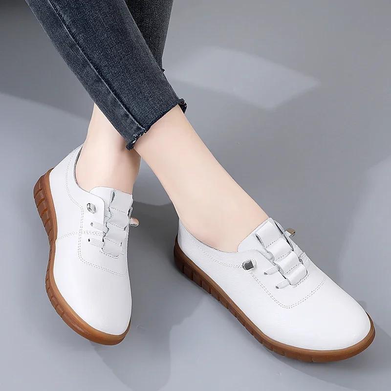 Sneakers Women Casual Shoes Spring Autumn Flats Genuine Leather Moccasins Woman Slip-on Loafers Female Boat Shoes