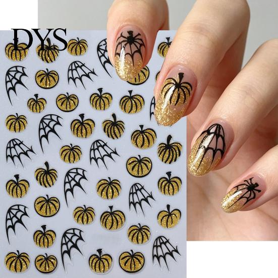 Halloween Nail Accessories Pumpkin Art Stickers, Spider Web Plants Leaves Manicure Decals Decor Decals, Self-Adhesive Stickers for Women and Girls