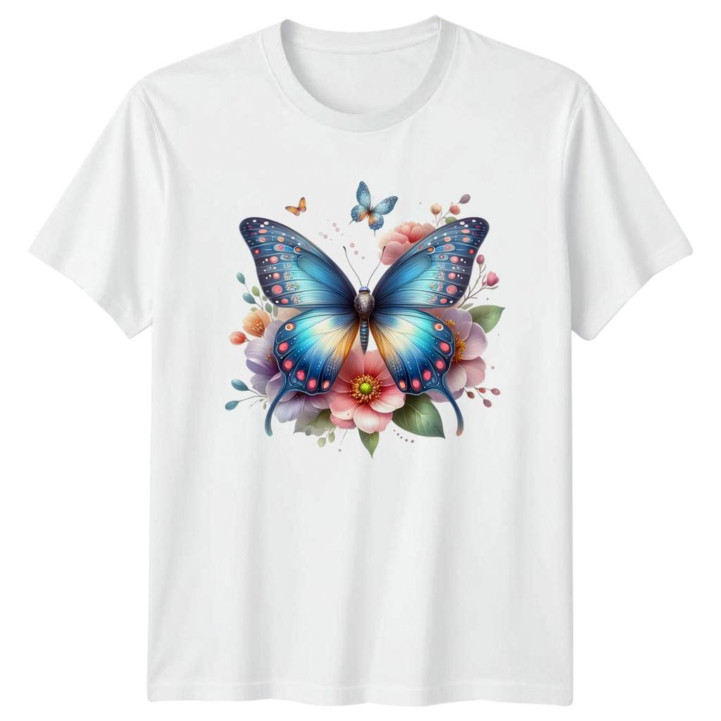 Blue Butterfly Floral Animals Mens T-Shirt Womens Tee Graphic Top