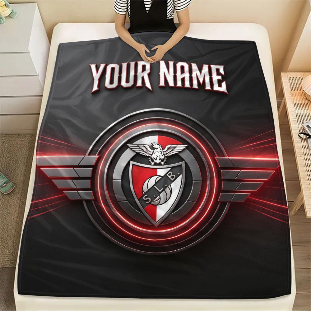 Custom Name,S.L. Benfica Printed Flannel Blanket, soft throw for bedroom sofa, washable, Christmas present, great gift.
