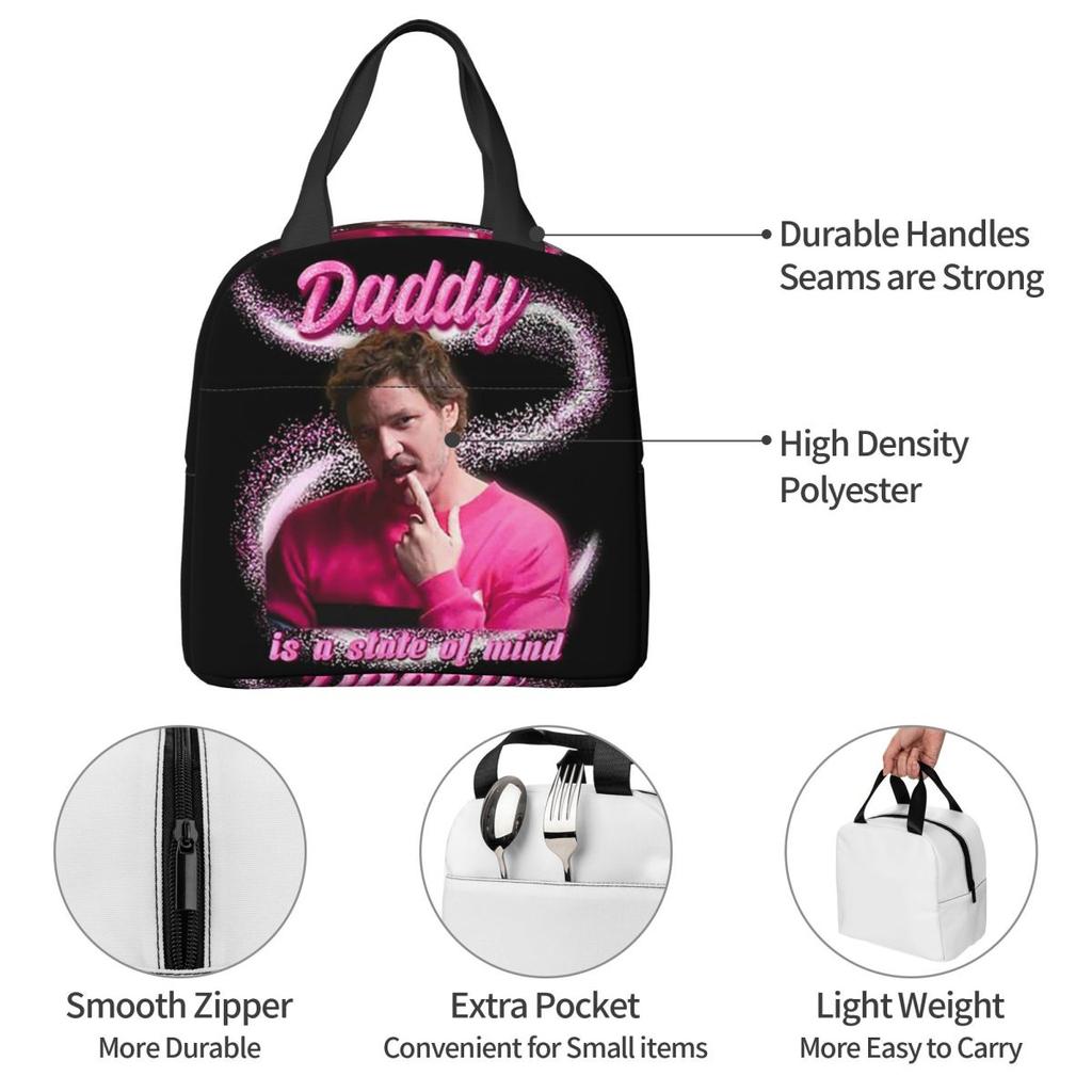 Pedro Pascal Sacred Heart Insulated Lunch Bag for Women Office Cooler Thermal Food Box Tote Leakproof Lunch Boxes Container