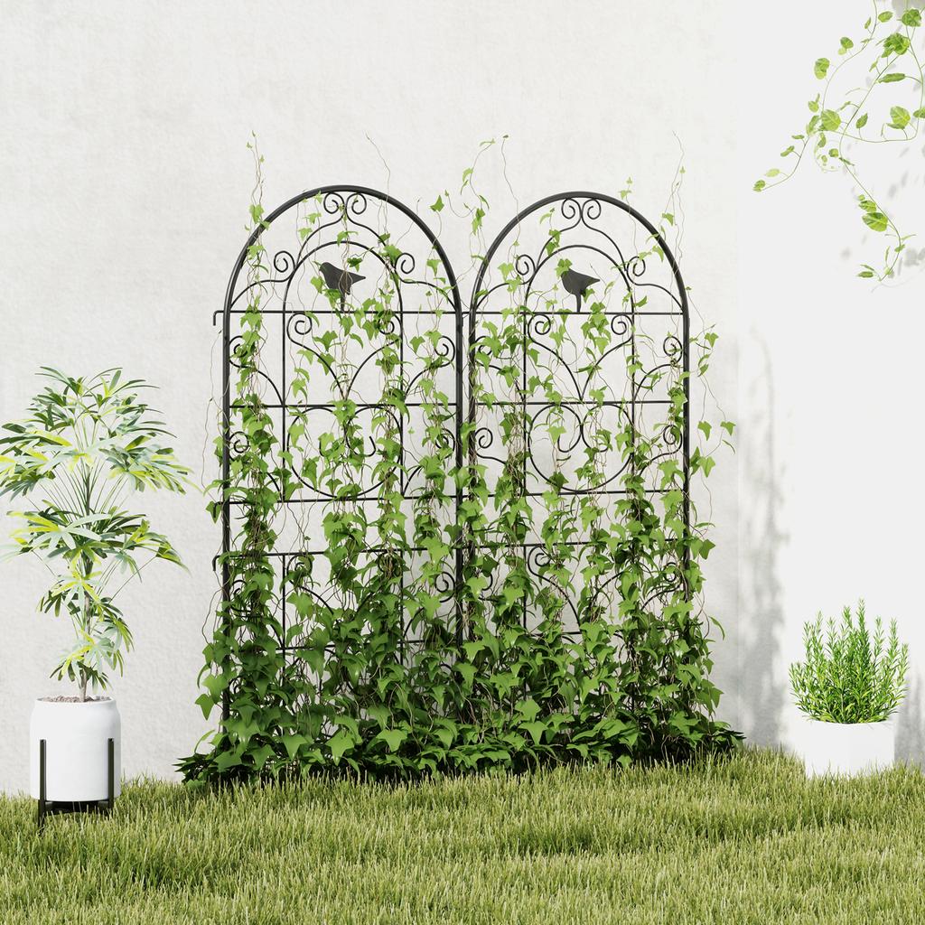 Rankgitter Metal 2 Piece Set For Inserting Rust Free Plant Support With Bird Design For Climbing Plants 50x120 Cm Black