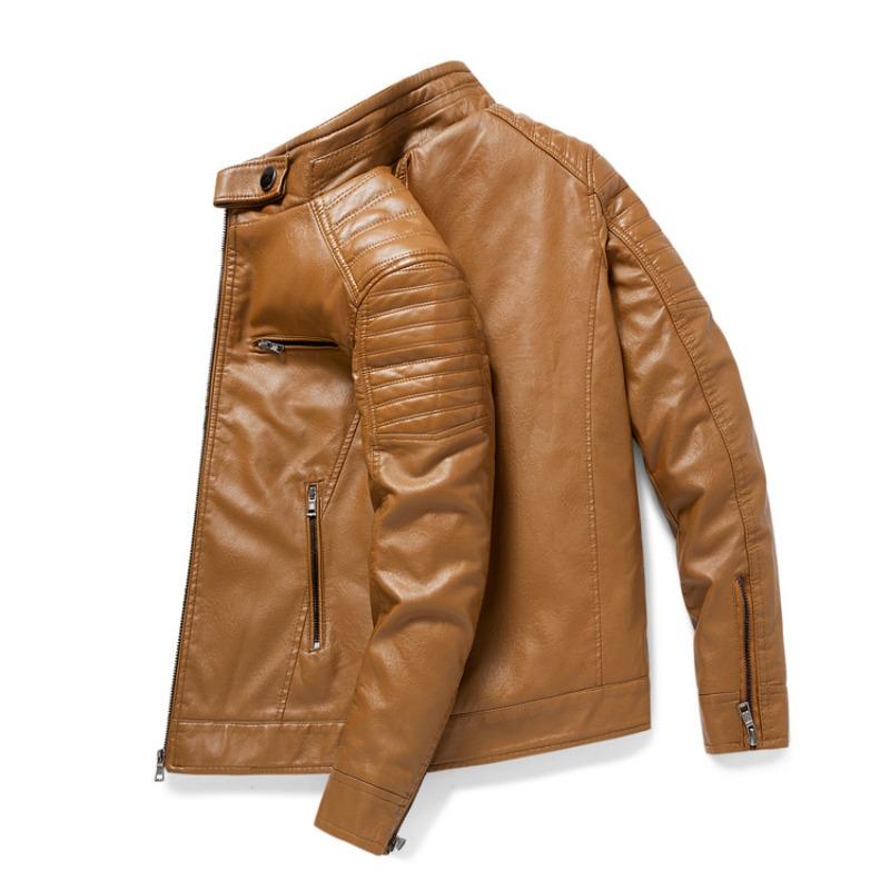 Autumn and Winter Men's Leather Jacket, Stand Collar, Trendy Leather Jacket, Handsome Motorcycle Jacket, Men's Jacket