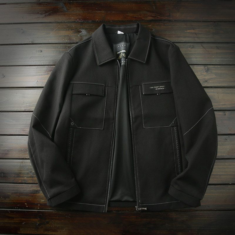 Lightweight Workwear, Classic and Comfortable! Men's Short Casual Zip-Up Jacket with a Turn-Down Collar, Autumn Outerwear