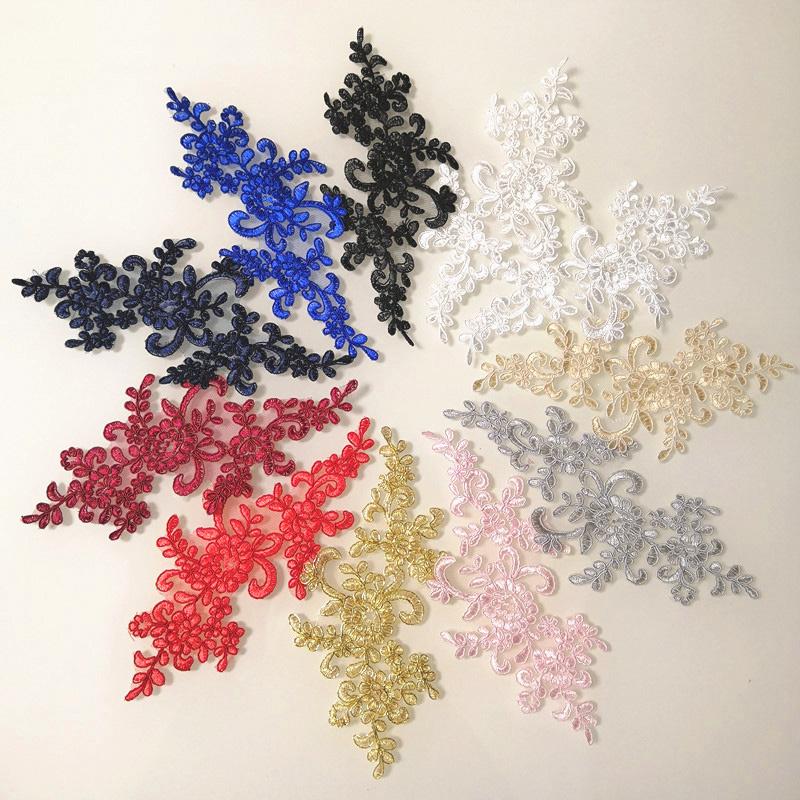 Кружевная аппликация Пришивная нашивка Ткань 1 пара Вышивка Цветок Изысканная отделка Нашивки Поделки Наклейки Сумка Платье Украшение Оптом