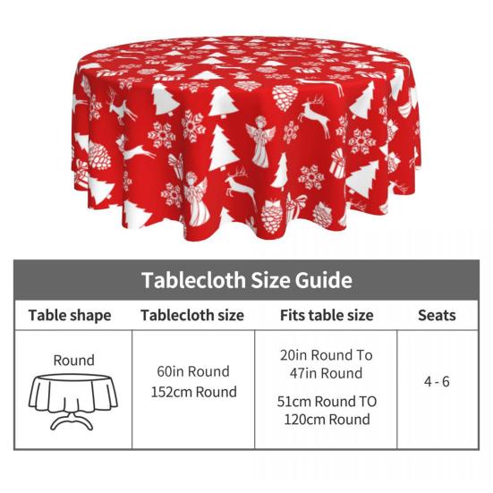 Christmas Red Tablecloth with Holiday Prints 150cm Round Polyester Tablecloth Stain-Resistant & Fade-Proof Dinner Cloth for Indoor Outdoor Use