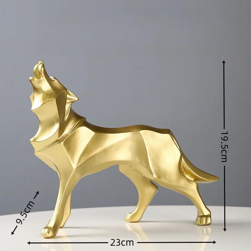 Nordic Creative Animal Figurine Home Decorations Geometric Wolf Statue Resin Crafts Home Living Room Office Desktop Ornaments