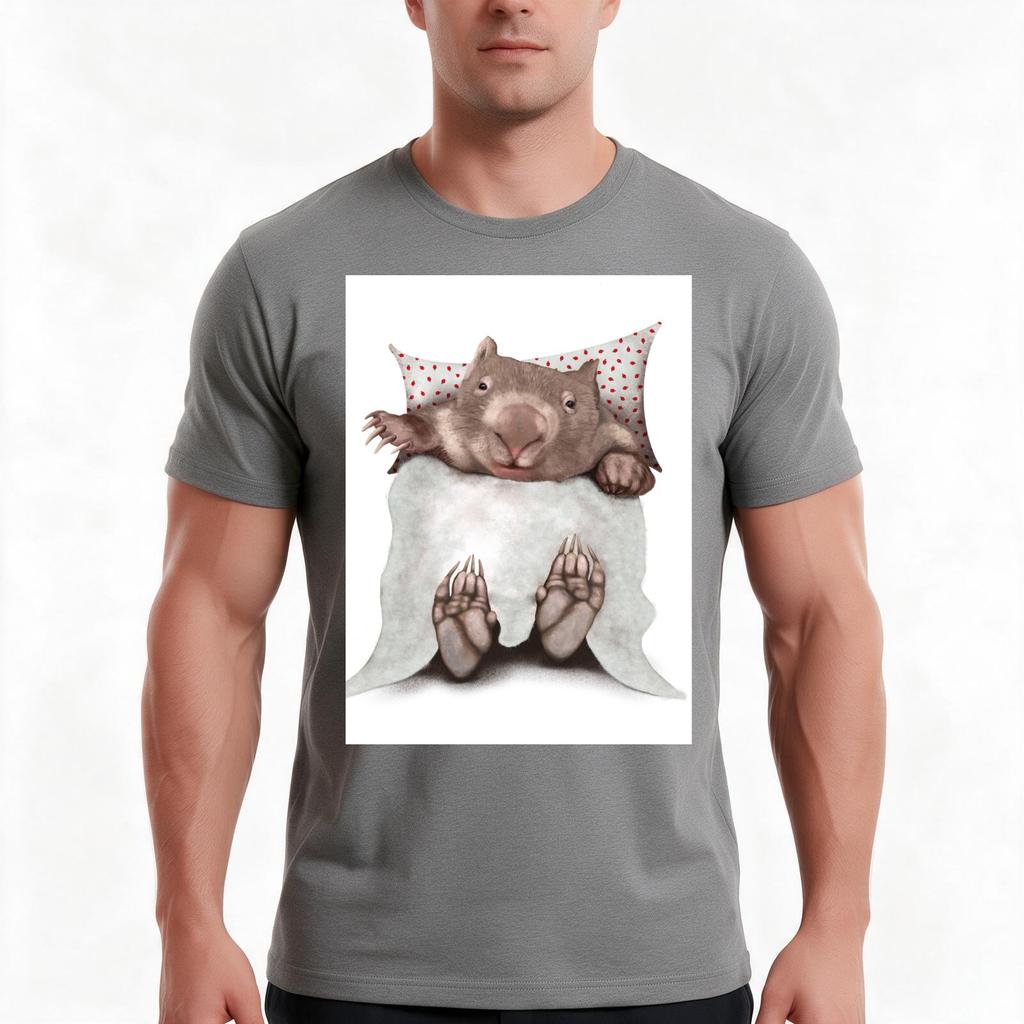 Wombat In Bed TShirt Summer Casual Cotton Tee Oversized Streetwear Tops Vintage Graphic Print Loose Fit Short Sleeve