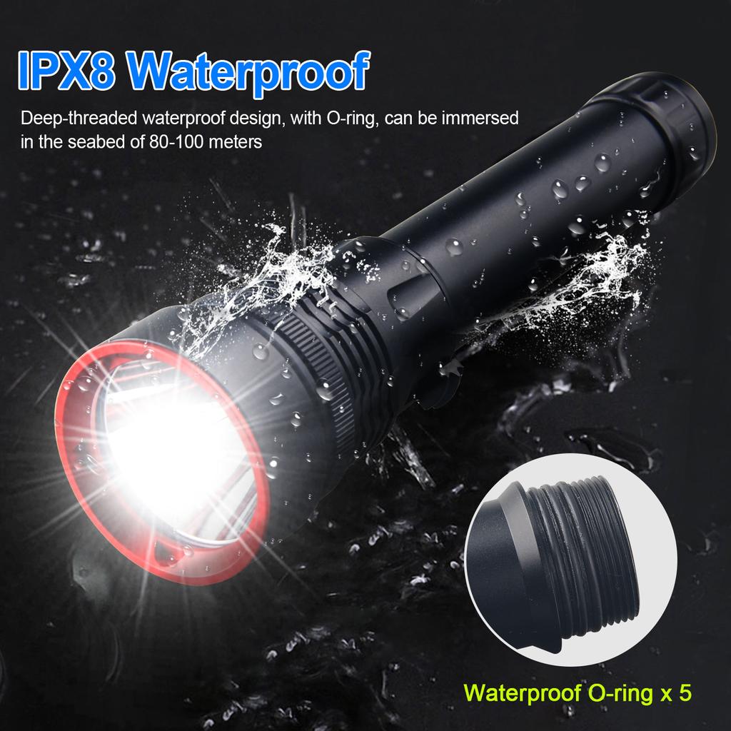 Powerful P70 Diving Flashlight IPX8 Underwater Lamp Professional Scuba Diving Torch 100M High Power LED Flashlights Fishing Lamp