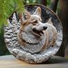 2d Flat 20*20cm, Pembroke Welsh Corgi Wooden Garden Sign, Spring Pet Lover's Round Wreath Decor, Faux Ice Sculpture Design for Windows