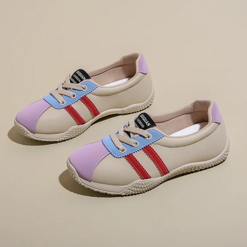 Модные Новые Женские Кроссовки на Платформе Модные Кроссовки с Круглым Носком Повседневные На Шнуровке Спортивная Обувь Женская Нескользящая Обувь для Ходьбы Женские Лоферы на Одну Педаль