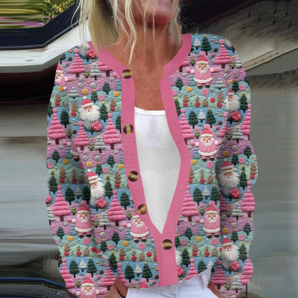 Женская мода с длинным рукавом, рождественский принт «Снеговик-снежинка», куртка, кардиган