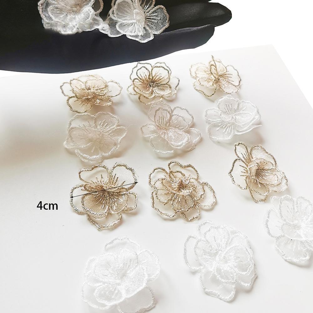 Золотые тканевые аппликации в виде цветов для DIY-декора - 10 штук, ширина 4 см
